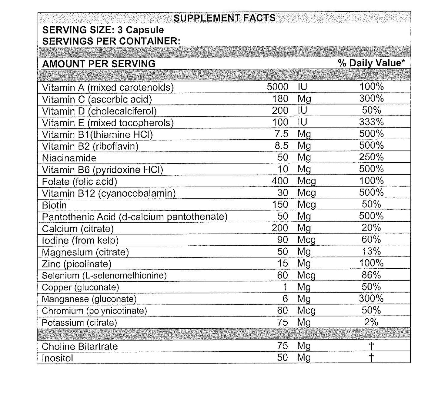 Multi-Life Vitamin and Mineral Supplement with Brain Support 2 Month Supply