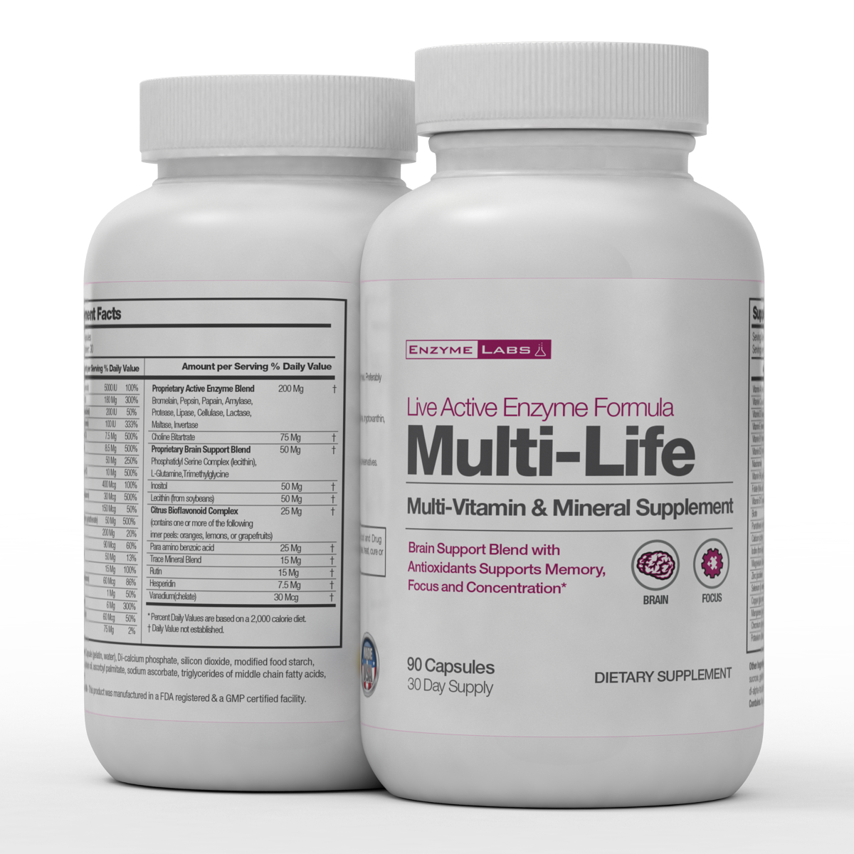 Multi-Life Vitamin and Mineral Supplement with Brain Support 2 Month Supply